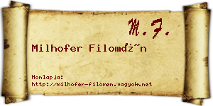 Milhofer Filomén névjegykártya